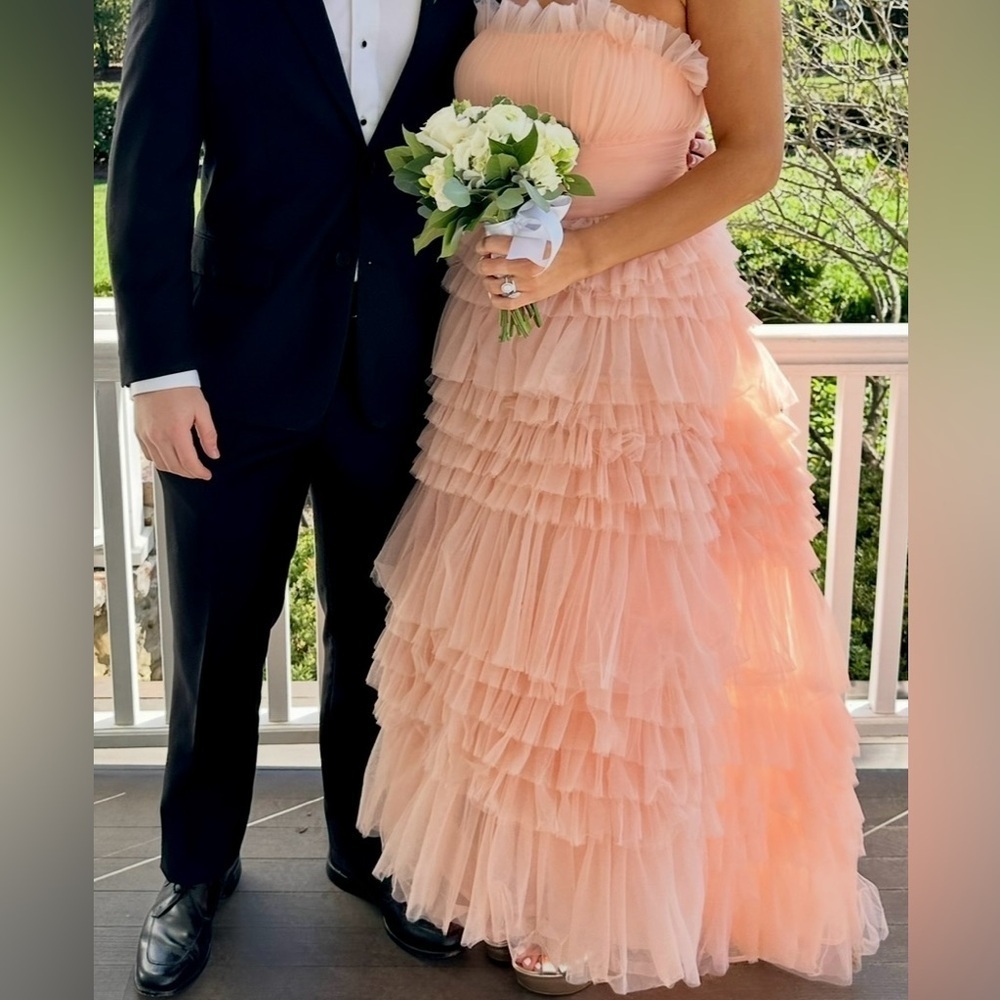MAC DUGGAL tiered strapless tulle high low gown size 6 - Picture 7 of 16